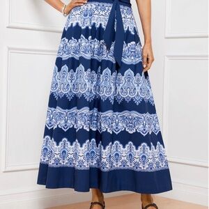 Talbots Blue and White Midi A-Line maxi skirt
